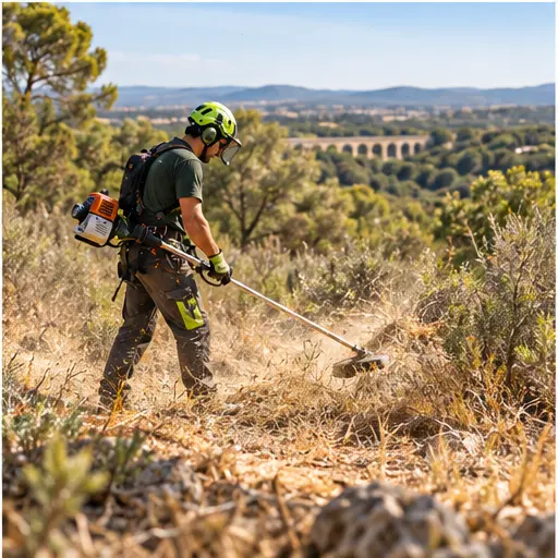 Débroussaillage professionnel d’un terrain sec dans le Gard